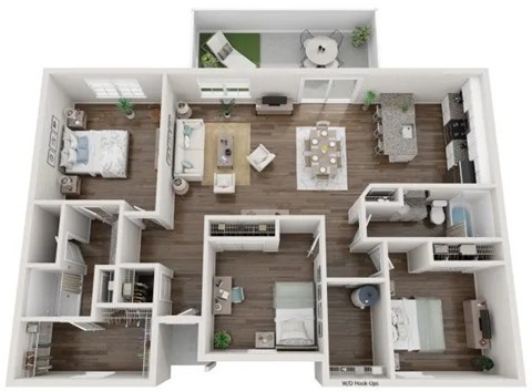 Floor plan for 3 beds, 2 baths, 1483 sqft